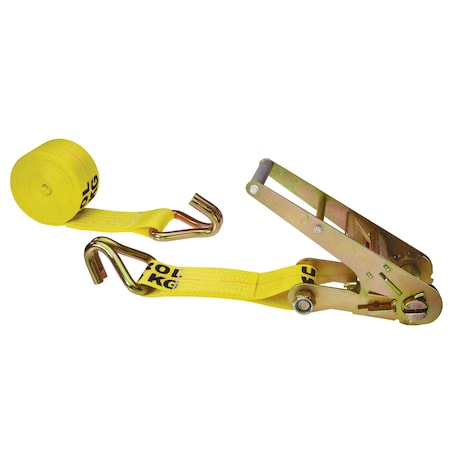 3 X 27' Yellow Ratchet Strap W/ Double J-Hooks